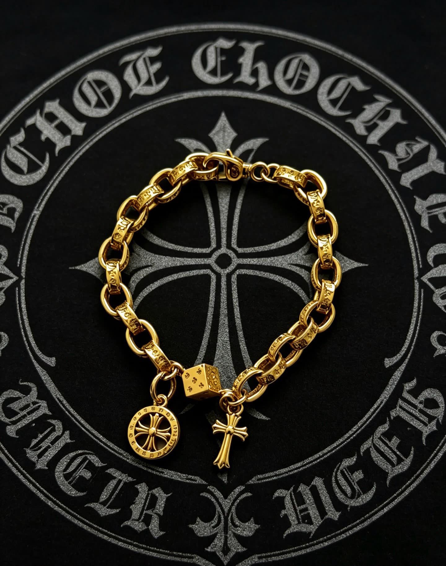 Chrome Hearts Gold Tone Bracelet with Charms